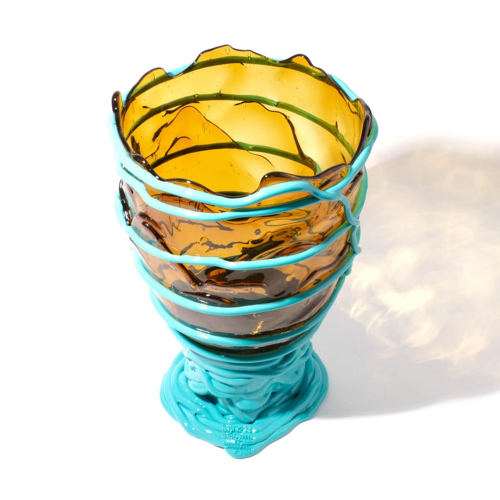 Vase Pompitu II - Clear Amber And Matt Turquoise par Gaetano Pesce - Fish Design-S-The Woods Gallery