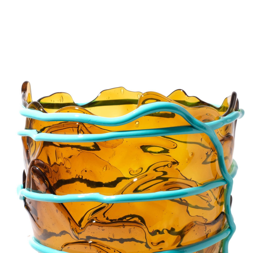 Vase Pompitu II - Clear Amber And Matt Turquoise par Gaetano Pesce - Fish Design-S-The Woods Gallery