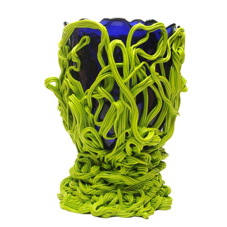 Vase en résine Spaghetti Clear Blue And Matt Lime S de Gaetano Pesce - Fish Design-The Woods Gallery