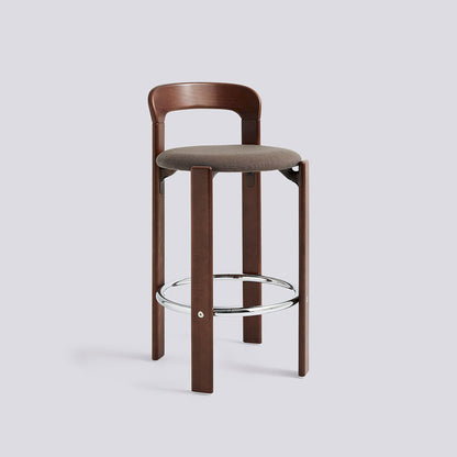 Tabouret de bar Rey assise rembourrée par Bruno Rey - Hay-Brun ombre, tissu Steelcut Trio 376, Hauteur d&