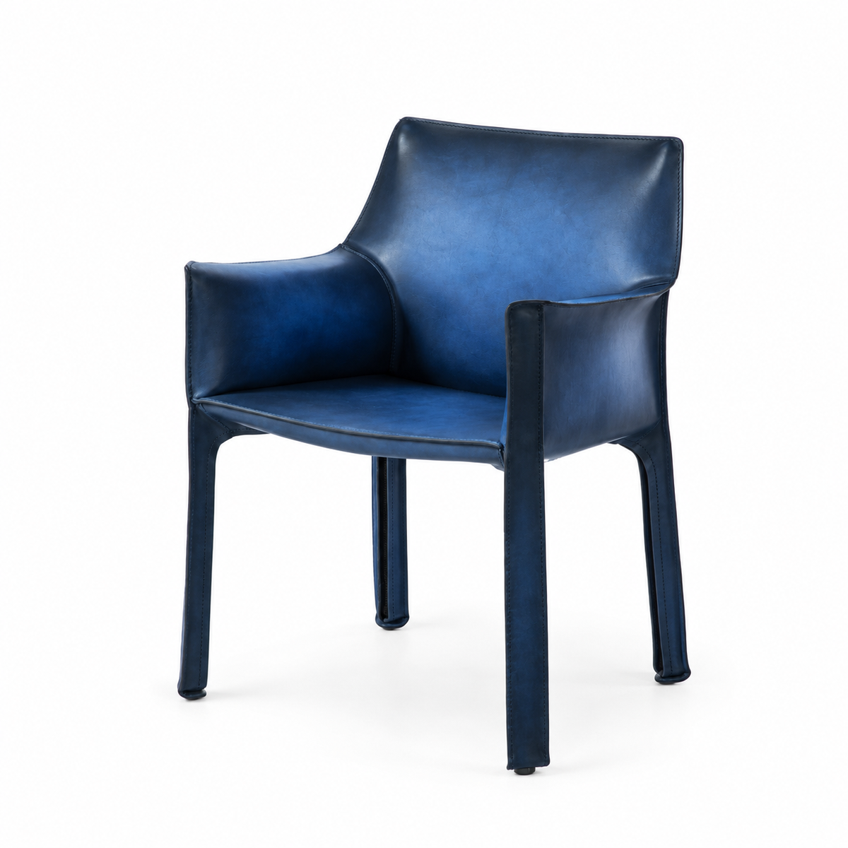 Fauteuil en cuir CAB 413 par Mario Bellini - Cassina-cuir Bleu nuancé main, visuel de synthèse réalisé d&