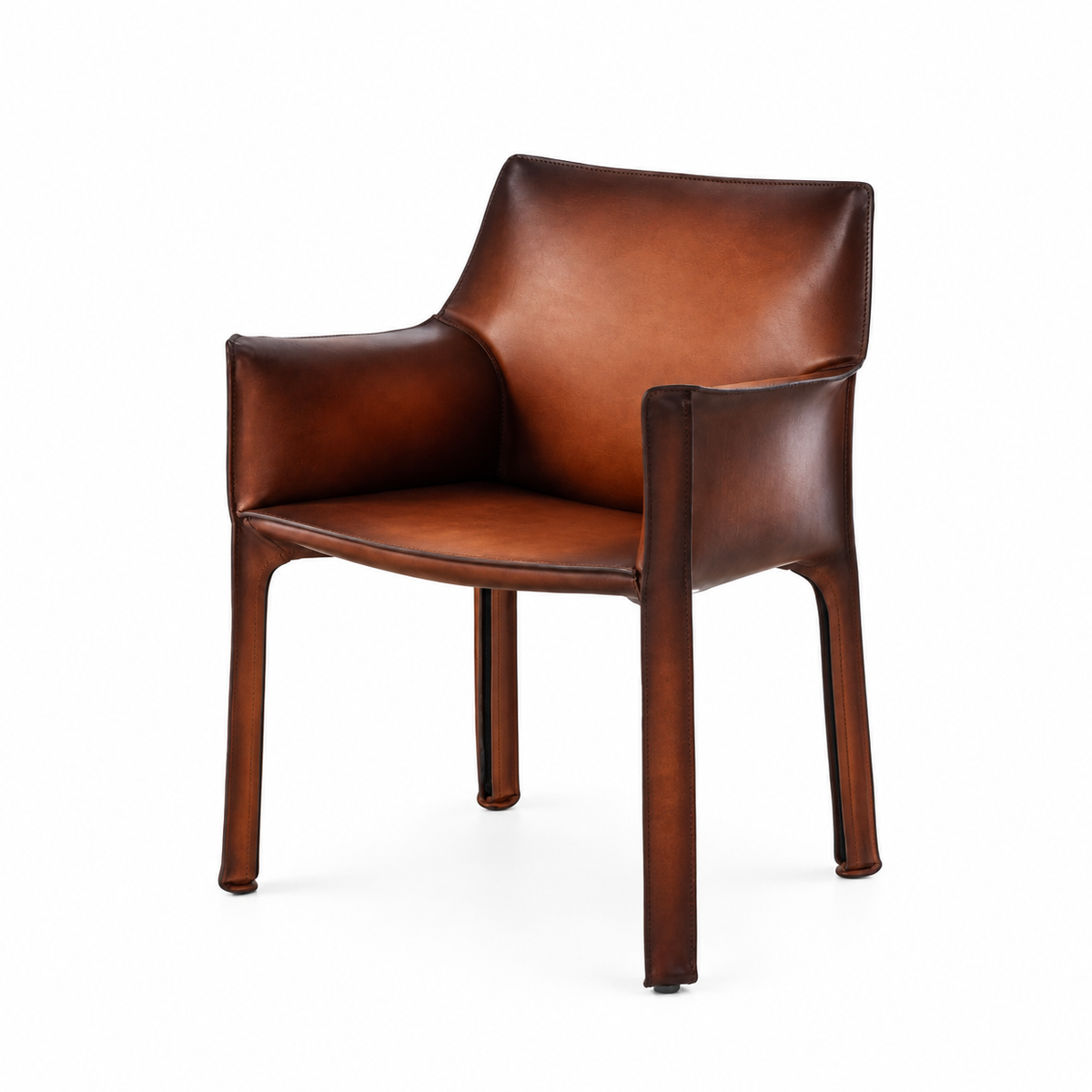 Fauteuil en cuir CAB 413 par Mario Bellini - Cassina-cuir Marron glacé nuancé main, visuel de synthèse réalisé d&