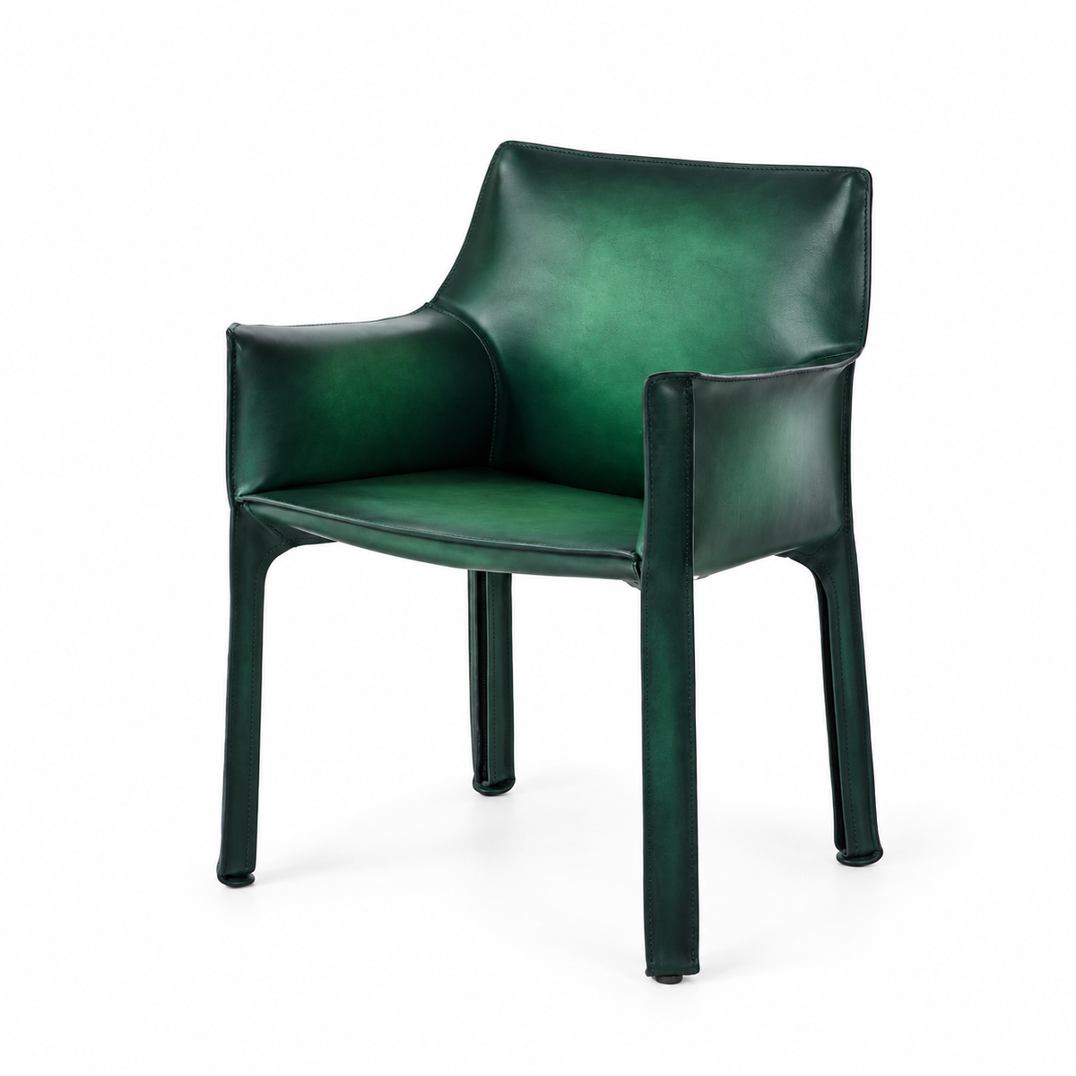 Fauteuil en cuir CAB 413 par Mario Bellini - Cassina-cuir Vert nuancé main, visuel de synthèse réalisé d&