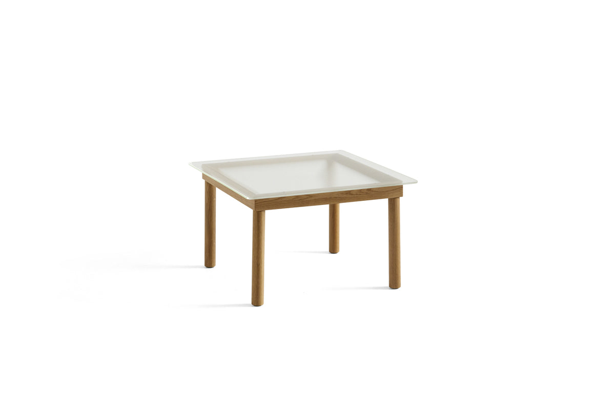 Table basse Kofi 60 x 60 cm, verre strié et piètement en chêne laqué naturel