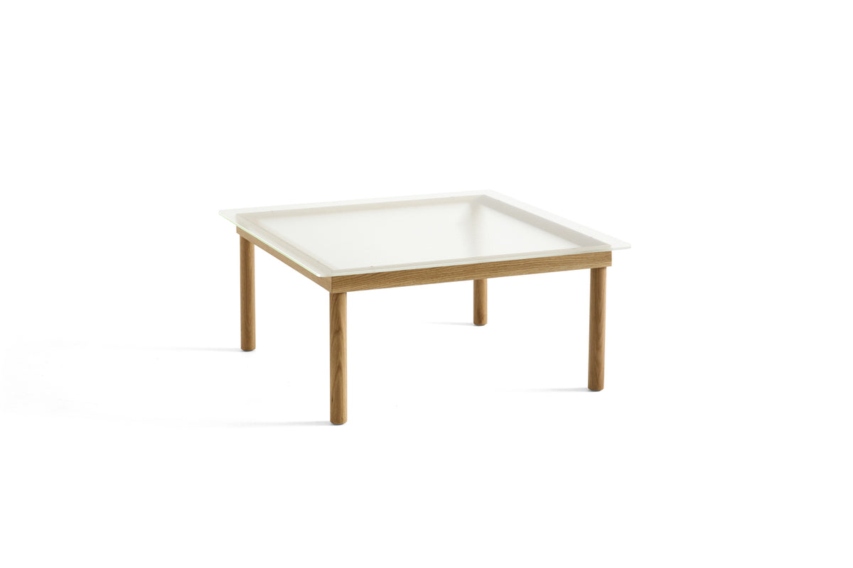 Table basse Kofi 80 x 80 cm, verre strié et piètement en chêne laqué naturel