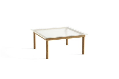 Table basse Kofi 80 x 80 cm, verre strié et piètement en chêne laqué naturel