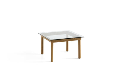 Table basse Kofi 60 x 60 cm, verre clair et piètement en chêne laqué naturel