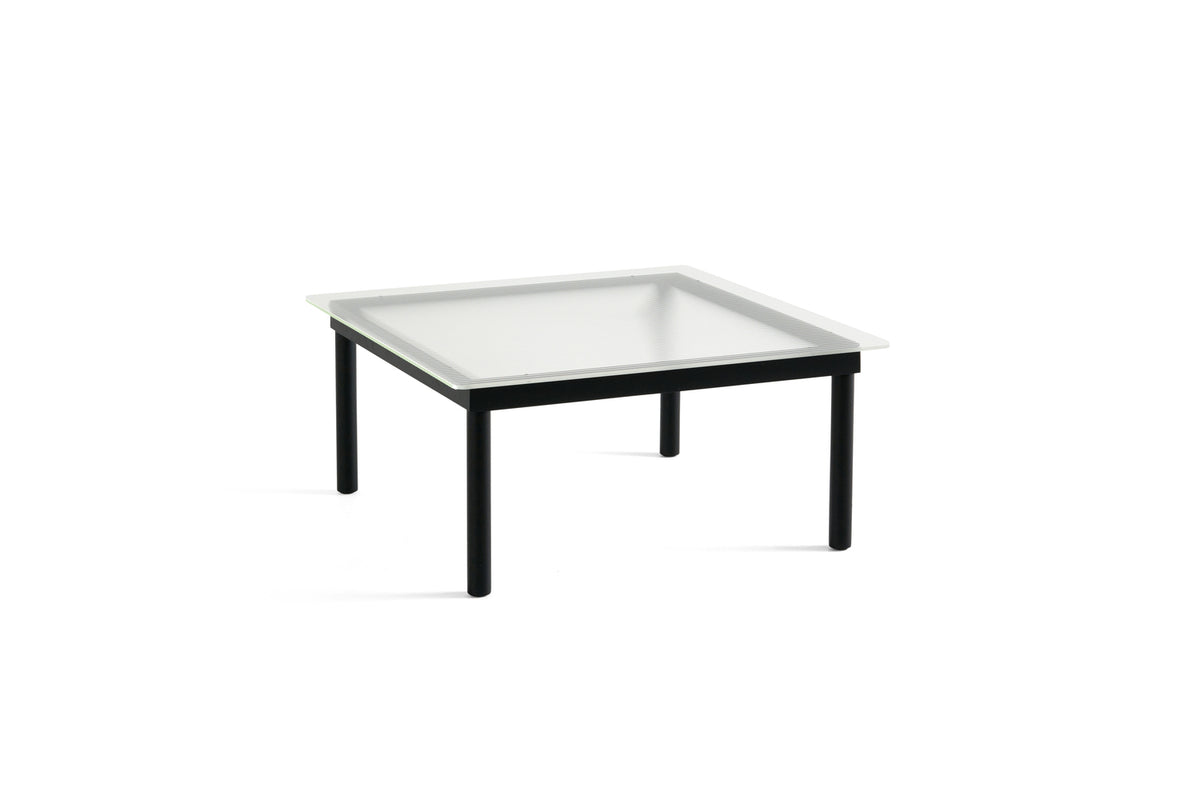 Table basse Kofi 80 x 80 cm, verre strié et piètement en chêne laqué noir