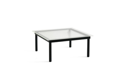 Table basse Kofi 80 x 80 cm, verre strié et piètement en chêne laqué noir