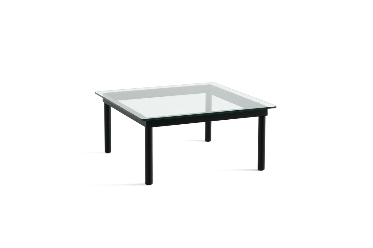 Table basse Kofi 80 x 80 cm, verre clair et piètement en chêne laqué noir