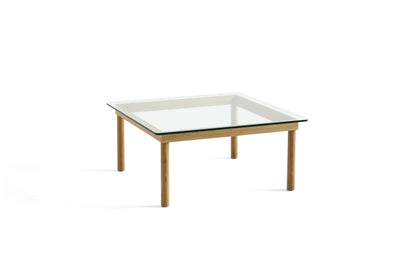 Table basse Kofi 80 x 80 cm, verre clair et piètement en chêne laqué naturel
