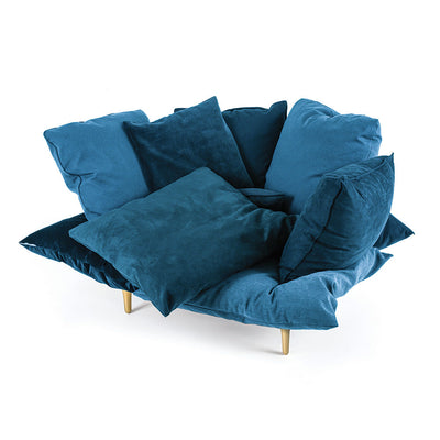 Fauteuil Comfy Armchair Turquoise de Marcantonio - Seletti-fauteuil de coussins turquoise sur pieds métal, vue de face-Seletti