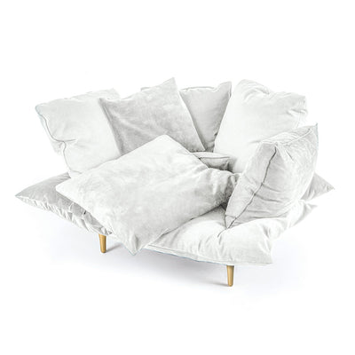 Fauteuil Comfy Armchair White de Marcantonio - Seletti-fauteuil de coussins blancs sur pieds métal, vue de face-Seletti