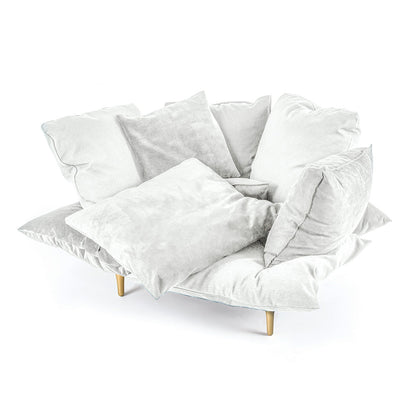 Fauteuil Comfy Armchair White de Marcantonio - Seletti-fauteuil de coussins blancs sur pieds métal, vue de face-Seletti