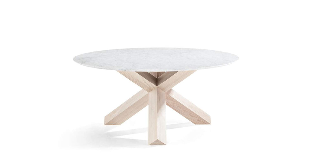 Table La Rotonda de Mario Bellini - Cassina-vue de trois quarts, plateau en marbre blanc-Cassina