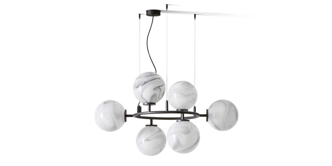 Lustre Constellation - Cassina-vue de face, sphères en marbré blanc-Cassina