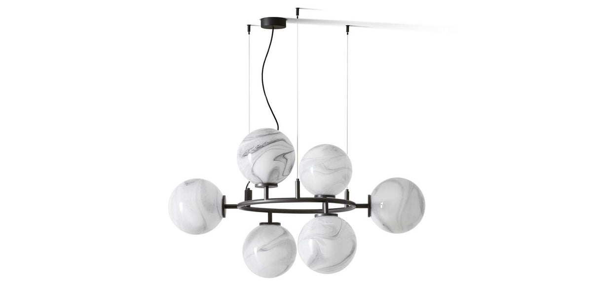 Lustre Constellation - Cassina-vue de face, sphères en marbré blanc-Cassina