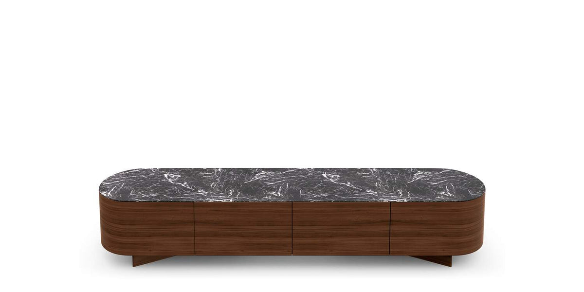 Commode Rondos de Patricia Urquiola - Cassina-commode basse 240 cm en noyer canaletto, plateau en marbre Marquina-The Woods Gallery