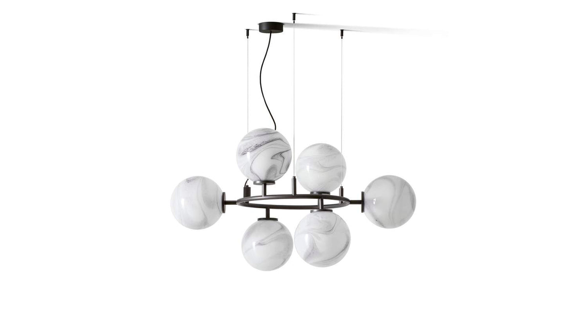 Lustre Constellation - Cassina-vue de face, six globes marbrés autour d&