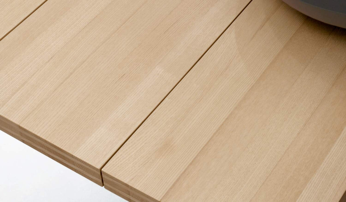 Table La Basilica de Mario Bellini - Cassina-détail du plateau en bois clair et de la rallonge-Cassina
