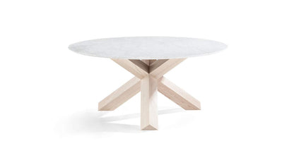 Table La Rotonda de Mario Bellini - Cassina-vue de trois quarts, pied croisé en bois clair-Cassina