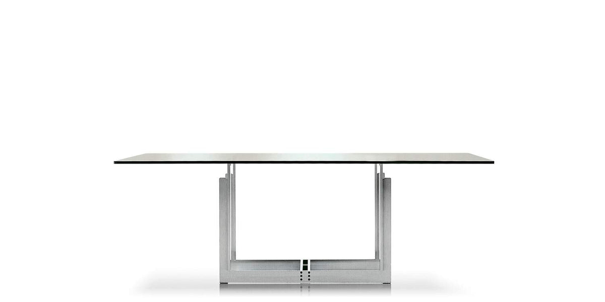 Table W02 Sarpi de Carlo Scarpa - Cassina-vue de face, plateau en verre et piétement acier-Cassina