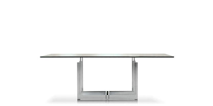 Table W02 Sarpi de Carlo Scarpa - Cassina-vue de face, plateau en verre et piétement acier-Cassina