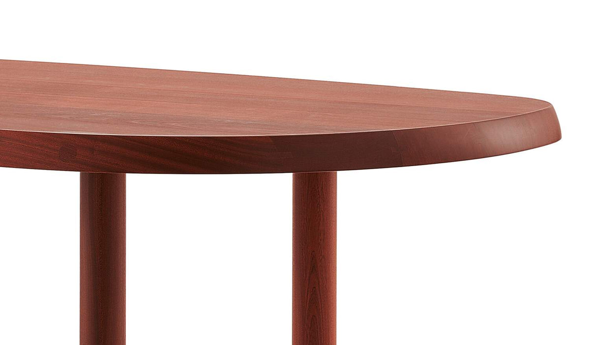 Table 525 en forme libre de Charlotte Perriand - Cassina-gros plan sur le plateau arrondi et les pieds en acajou-Cassina