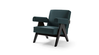Fauteuil 053 Capitol Complex de Pierre Jeanneret - Cassina-vue de trois quarts, cuir vert foncé-Cassina