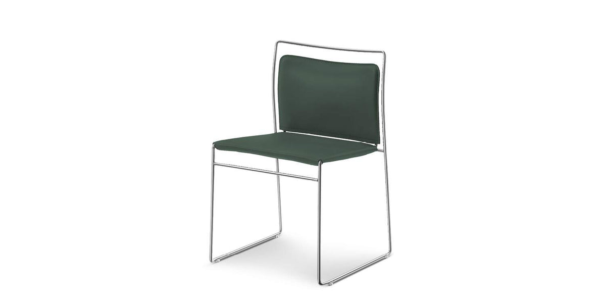 Chaise Tulu de Kazuhide Takahama - Cassina-chaise en tissu vert, structure chromée-The Woods Gallery