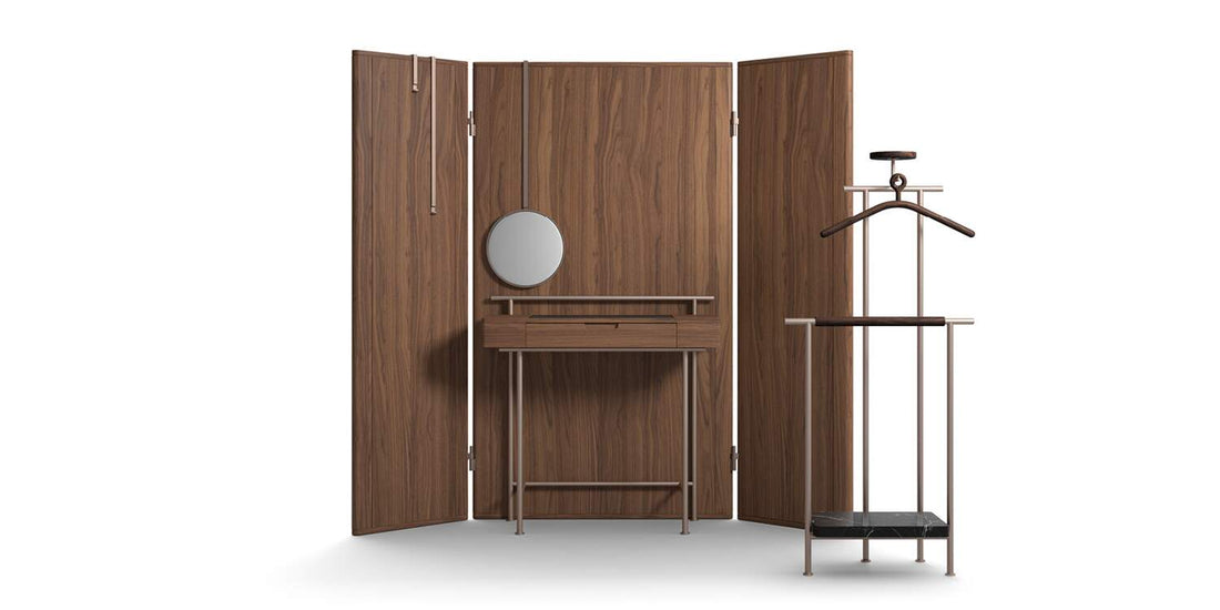 Valet Stay Clothes Stand de Neri&amp;Hu - Cassina-vue de face, paravent ouvert, coiffeuse et valet-Cassina