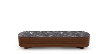 Commode Rondos de Patricia Urquiola - Cassina-commode basse 240 cm en noyer canaletto, plateau en marbre Marquina-The Woods Gallery