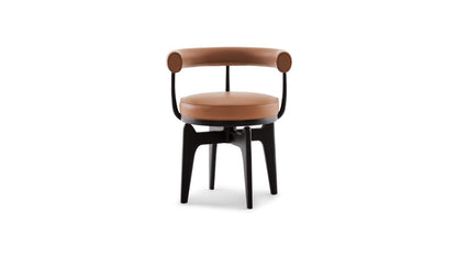 Fauteuil pivotant 528 Indochine de Charlotte Perriand - Cassina-vue de face, assise cuir cognac-Cassina