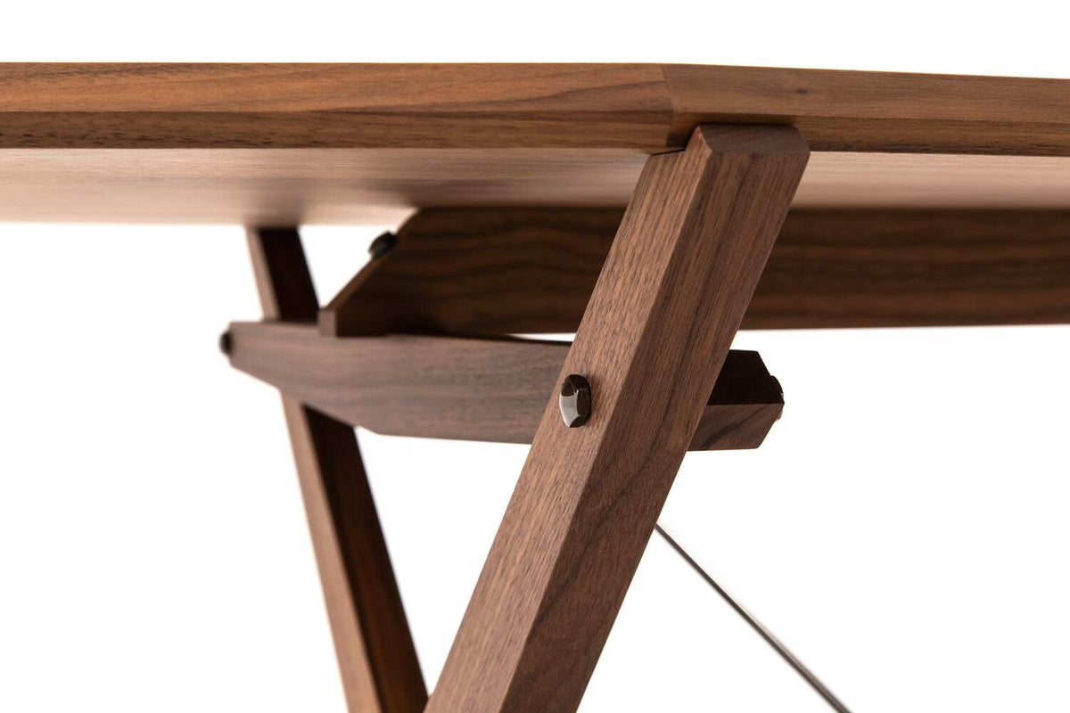 Bureau 833 Cavalletto de Franco Albini - Cassina-piétement en noyer assemblé en X, vue rapprochée-Cassina