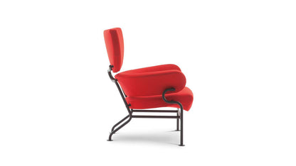Fauteuil 836 Tre Pezzi de Franco Albini - Cassina-vue de profil, tissu rouge et structure métallique noire-Cassina