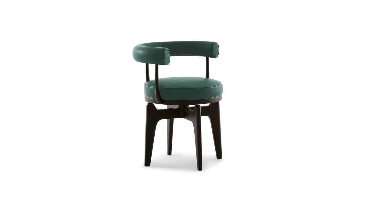 Fauteuil pivotant 528 Indochine de Charlotte Perriand - Cassina-vue de trois quarts, assise vert foncé-Cassina