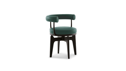 Fauteuil pivotant 528 Indochine de Charlotte Perriand - Cassina-vue de trois quarts, assise vert foncé-Cassina
