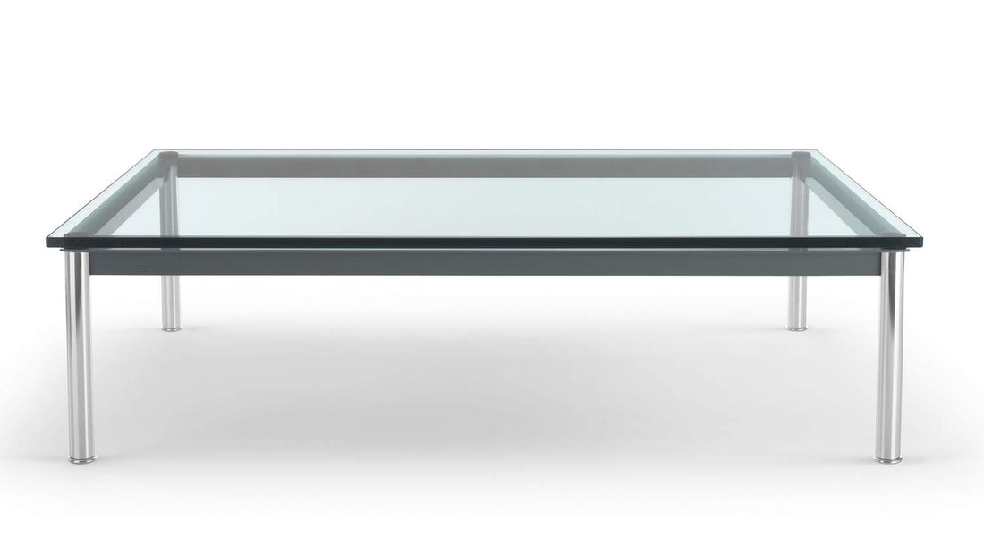 Table basse 10 en tube (LC10) - Cassina-vue de trois quarts, plateau en verre-Cassina