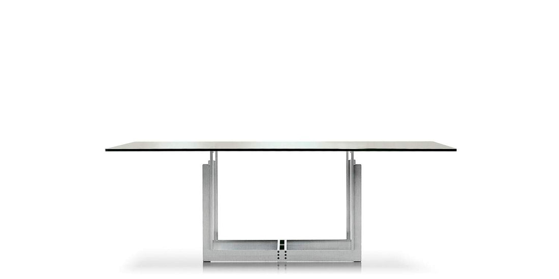 Table W02 Sarpi de Carlo Scarpa - Cassina-vue de face, plateau en verre et piétement acier-Cassina