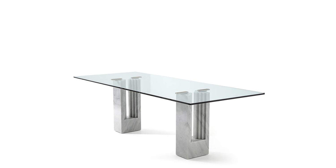 Table W04 Delfi de Marcel Breuer et Carlo Scarpa - Cassina-vue de trois quarts, plateau en verre et marbre-Cassina