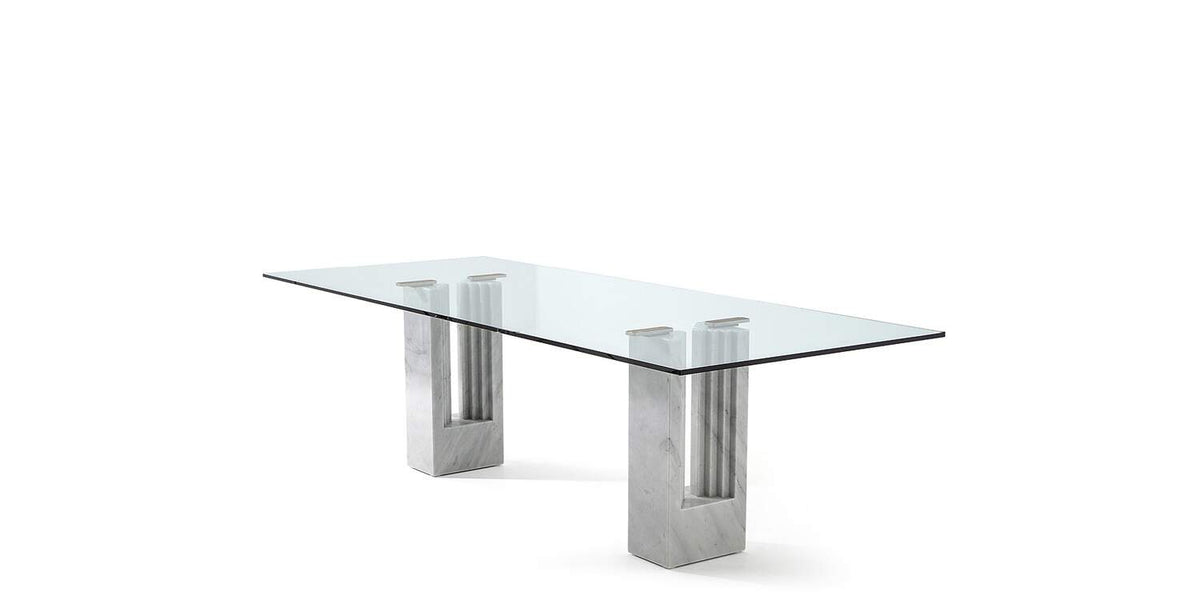 Table W04 Delfi de Marcel Breuer et Carlo Scarpa - Cassina-vue de trois quarts, plateau en verre et marbre-Cassina