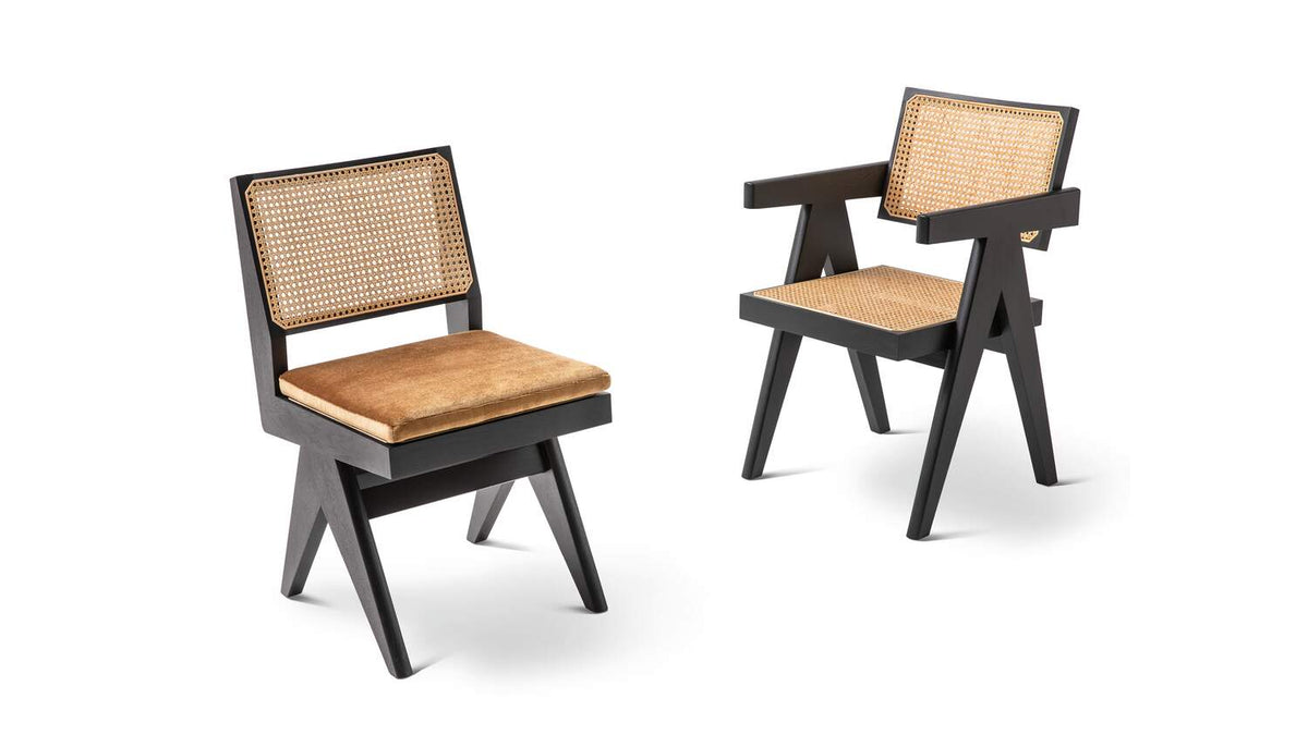 Chaise 055 Capitol Complex de Pierre Jeanneret - Cassina-chaise et fauteuil Capitol Complex côte à côte-Cassina