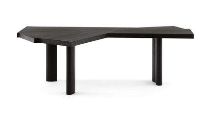 Table 511 Ventaglio de Charlotte Perriand - Cassina-vue de face, plateau noir de forme libre sur pieds ronds-Cassina