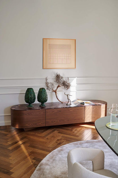 Commode Rondos de Patricia Urquiola - Cassina-commode basse en noyer en ambiance-The Woods Gallery