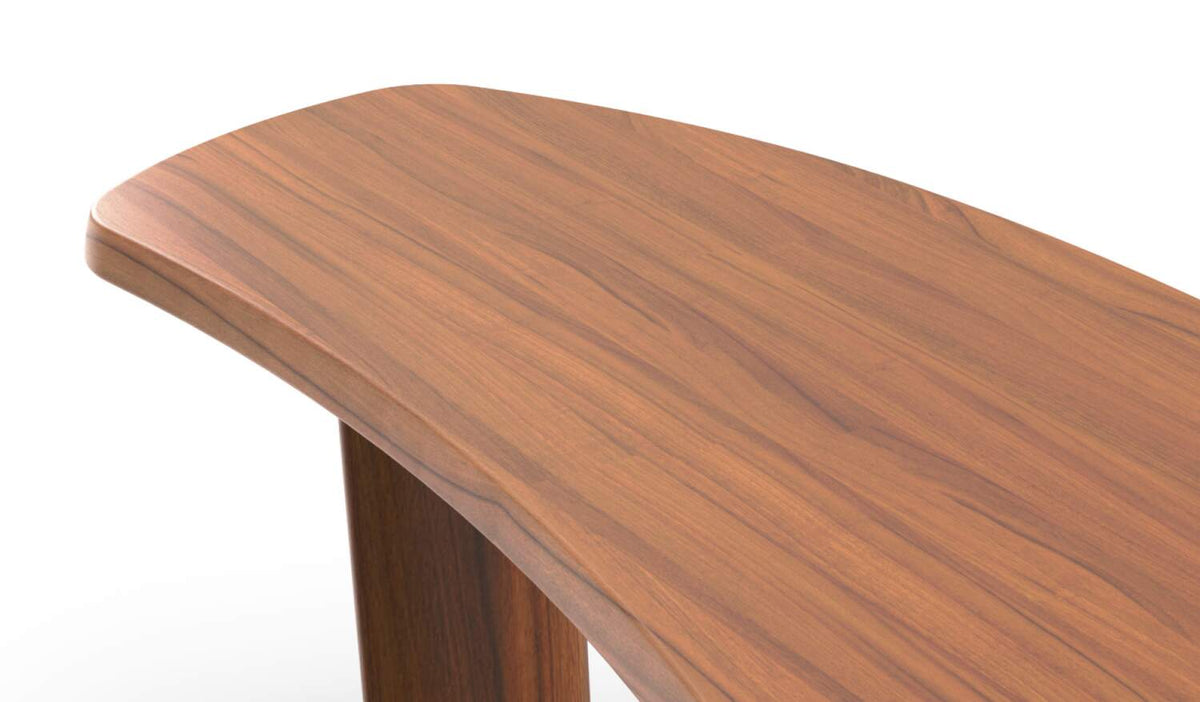 Petit bureau 538 en forme libre de Charlotte Perriand - Cassina-gros plan sur le plateau en bois chaud et un pied-Cassina