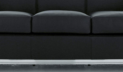 Canapé 2 Grand Confort (LC2) petit modèle, trois places - Cassina-vue de face, cuir noir-Cassina