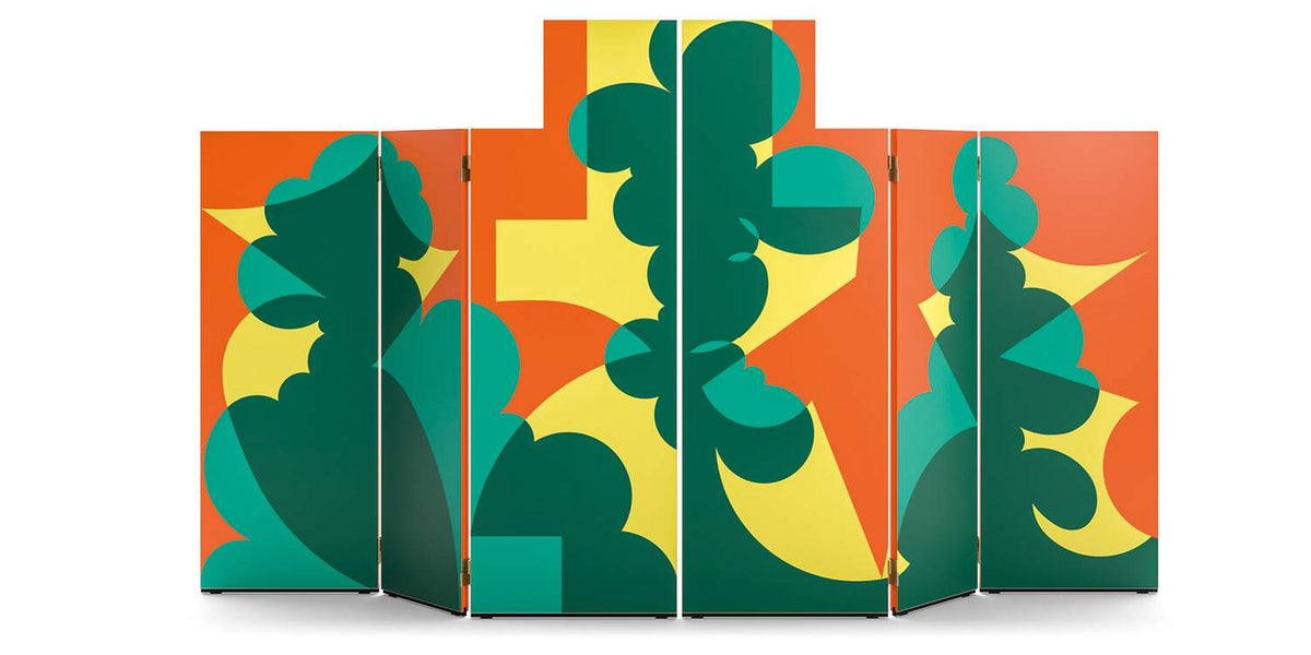 Paravent Paravento Balla de Giacomo Balla - Cassina-vue de face, paravent aux motifs verts et orange-Cassina