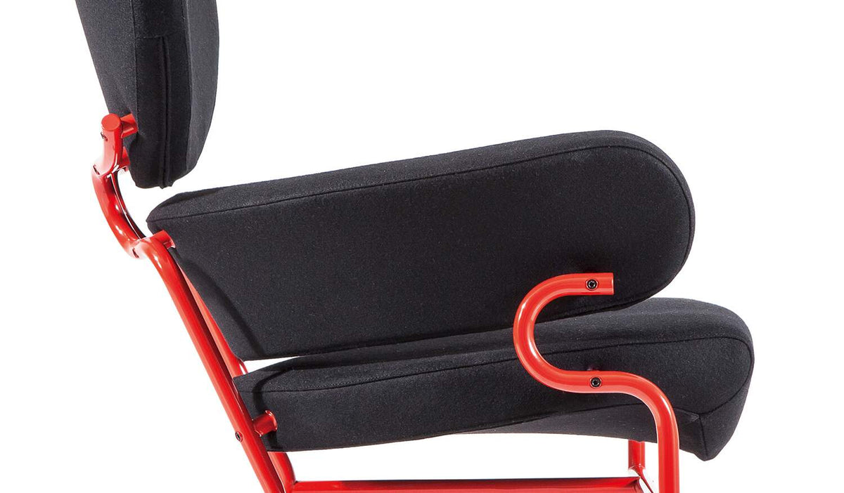 Fauteuil 836 Tre Pezzi de Franco Albini - Cassina-coussins noirs et structure tubulaire rouge-Cassina