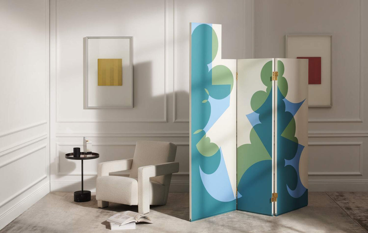 Paravent Paravento Balla de Giacomo Balla - Cassina-en situation dans un salon, motif vert et bleu-Cassina
