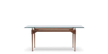 Table 839 TL3 de Franco Albini - Cassina-vue de face, plateau en verre et pieds en noyer-Cassina